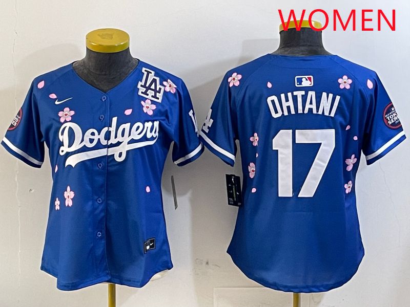 Women Los Angeles Dodgers #17 Ohtani Blue Sakura Edition 2025 Nike MLB Jersey style 4